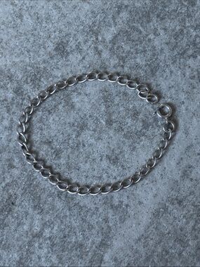 .925 Sterling Silver CURB LINK CHARM BRACELET real solid silver Fine Jewelry Vtg